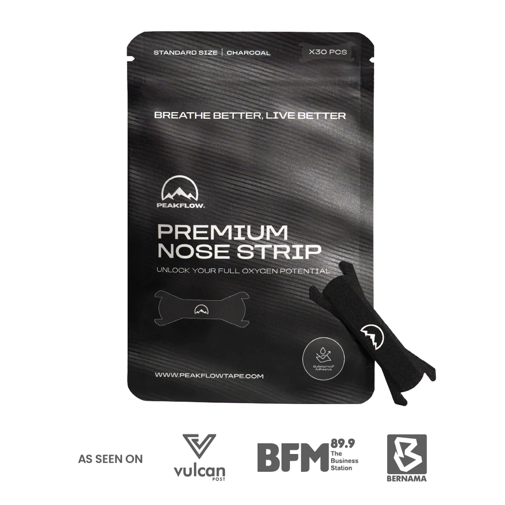 PeakFlow premium nasal strip pack with charcoal strip